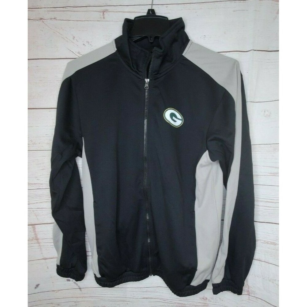 G-111 Apparel Group Greenbay Packers Logo Full Zip Sweater Black Grey